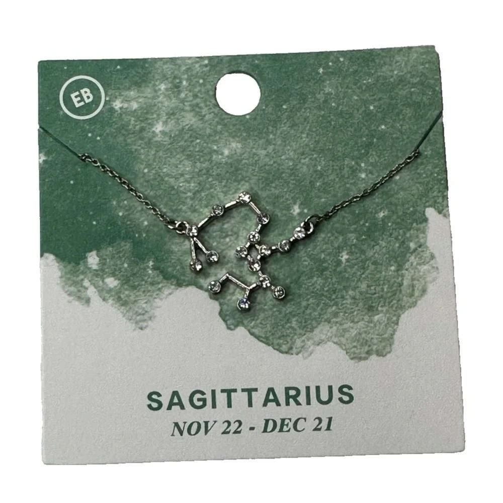 New Sagittarius Necklace Pendant Horoscope Silver Tone Star Alignment Crystals